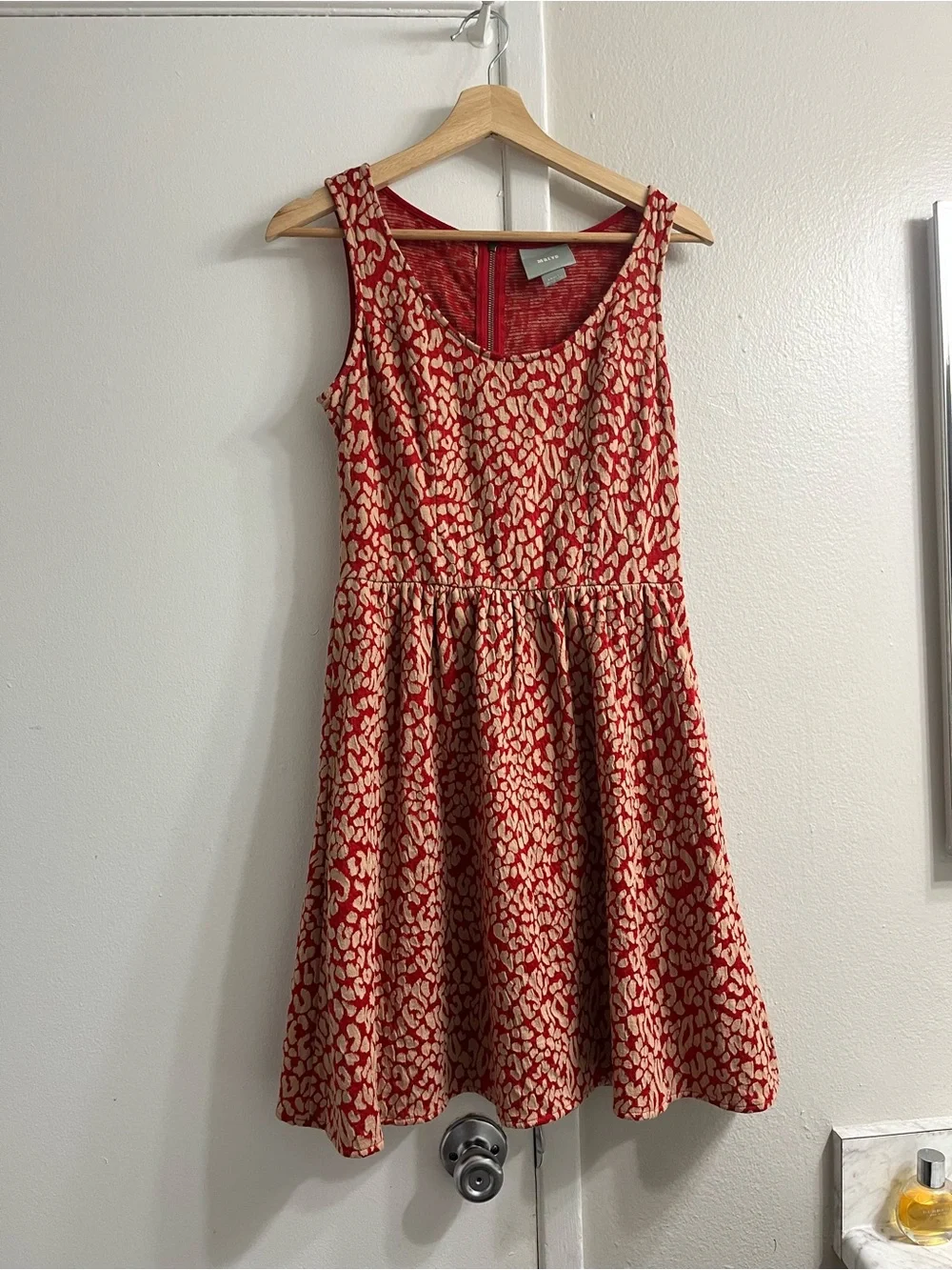 Maeve anthropology Red and Cream Sleeveless Patterned Tank Dress